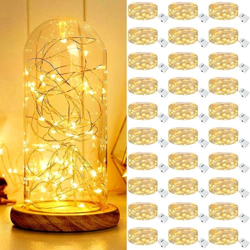 Kolpop 30 Pack Battery Fairy Lights, 2M 20 LED String Lights Battery Operated, Waterproof Mini Twinkle Light, Warm White Small Fairy Llights for Jars Indoor Christmas