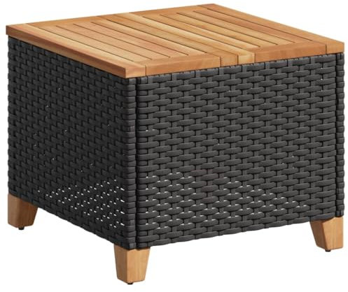 HETFTJN Table de jardin à bière - Petite table de camping - Table de jardin - Noir - 45 x 45 x 37 cm - Bois d'acacia - Pour jardin, salle à manger, terrasse, extérieur