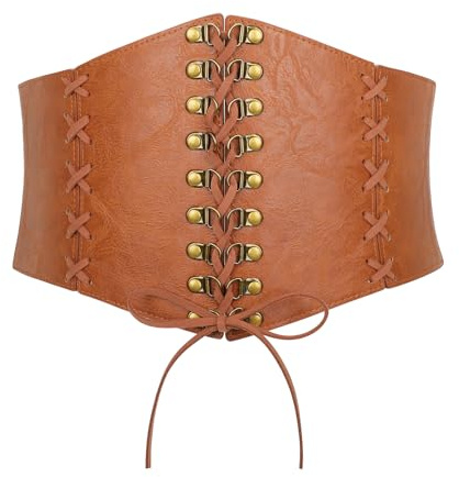 JasGood Breite Korsett Gürtel für Damen Elastische Schnürung Taille Gürtel Vintage gebunden Waspie Gürtel für Kleider Halloween Festival Cosplay Kostüm