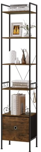WOLTU Standregal mit 5 Ebenen, Bücherregal mit Schublade, Metallrahmen | für Wohnzimmer Arbeitszimmer Homeoffice Schlafzimmer, Industrial, rustikales Braun + Schwarz