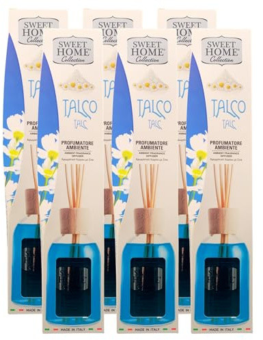Profumatore Ambiente Con Bastoncini TALCO, Dona Profumo e Freschezza Ad Ambienti Medio Grandi. Un Profumo Che Porta Nella Tua Casa Una Fragranza Unica, Leggera Ed Inconfondibile 100ml (6 Unità)