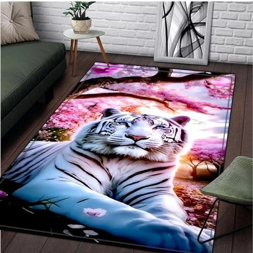Bettvorleger 3D-Illusionsteppich Kleiner Teppich Wildtier-Tiger Teppich,Schlafzimmerteppich,Jungenteppiche Für Schlafzimmer,Wohnzimmerteppich 90 X 150 cm - Leicht Zu Reinigen-18160757