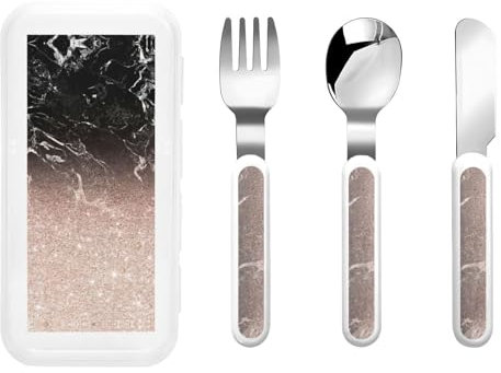 Marble Color Rose Gold Print Utensils Silverware Set,Safe Spoons and Forks Knife, Stainless Steel,Dishwasher Sa