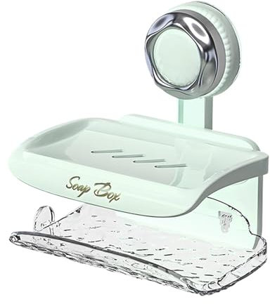 Qurygin Jabonera con ventosa para ducha, soporte de jabón de pared con drenaje, caja de ahorro de jabón, bandeja de almacenamiento de jabón para el hogar, ducha, baño, tina