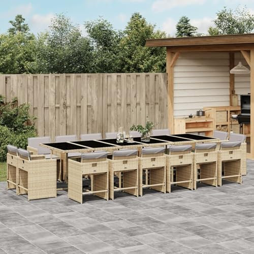 Homgoday 17-TLG. Garten-Essgruppe mit Kissen Beigemischung Poly Rattan Gartenmöbel Set Stühle mit Tisch Sitzgruppe Terrassenmöbel Balkonmöbel Modular Design Sitzgarnitur Gartengarnitur