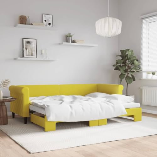 LAPOOH Tagesbett Ausziehbar Gelb 80x200 cm Samt, Schlafsofa, Daybed, Bettsofa, Sofa Bed, Sofabett, Schlafcouch, Jugendbett, Bettgestell, Bettcouch - 3197769