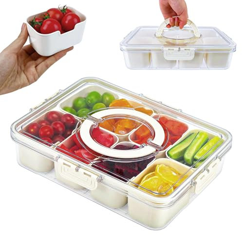 CnosDB BoîTe à GoûTer Avec Compartiments, Assiette à Collation Avec 8 Compartiments Passe Au Lave-Vaisselle, BoîTe à Collation Portable Pour Bonbons Fruits Biscuits Desserts LéGumes Noix