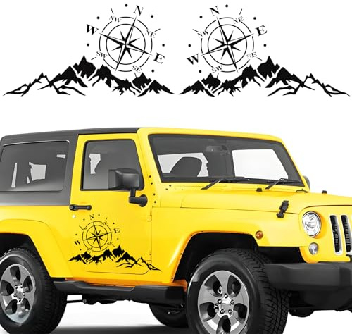 1 Paar Kompass Berg Autoaufkleber, Wasserdichte Vinyl Berg Auto Aufkleber,Universal Kompass Grafik Sticker Auto Seitentür Karosserie Motorhaube Aufkleber Dekor für SUV Wohnmobil Wohnwagen Jeep LKW