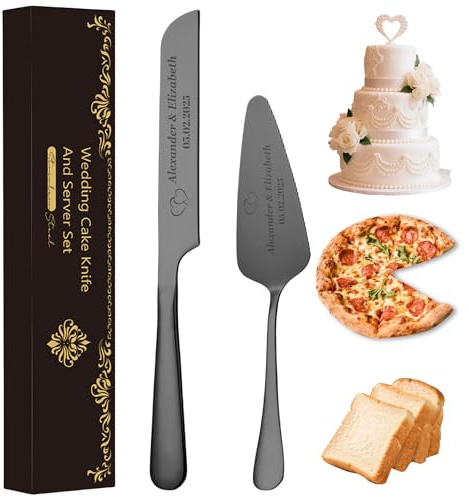 Tortenheber Set mit Tortenmesser und persönlicher Gravur, Edelstahl Hochzeitsgeschenk für Brautpaare - Persönlich gravierte Tortenbestecke für Hochzeit, Jahrestag, Geburtstag - Geschenkbox inklusive