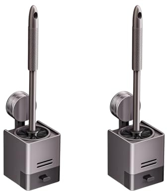 Set di 2 scopino e portascopino per WC, con ventose, con contenitore nascosto, compatto e vassoio antigoccia integrato per la pulizia profonda del bagno (confezione da 2)