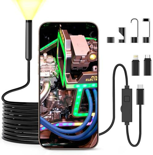 BNEHHOV Endoskopkamera mit Licht, 1920P Inspektionskamera mit 8 LED Licht, Wasserdichtes IP67 Endoskopkamera Handy, Kanalkamera Tools für Android und iOS Smartphone und Tablet(16.4 ft/5 m)