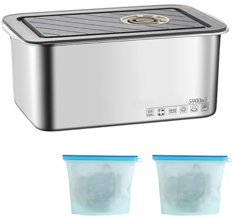 YFaith Frischhaltedosen Set, 5900 ml Frischhalteboxen mit Deckel, 316 Edelstahl Gefrierboxen mit Deckel, mit 2 Stück Wiederverwendbare Gefrierbeutel, für Kühlschrank, Mikrowelle, Backofen