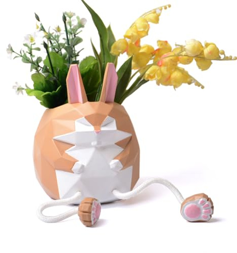 HAUCOZE Hase Blumentopf Sukkulenten Topf Tier Deko Skulptur Modern Geschenk Statue Figur für Wohnzimmer Garten Regal Pflanzen 15cm
