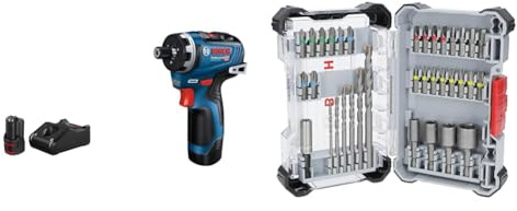 Bosch Professional 12V System GSR 12V-35 HX Cordless Drill/Driver (Incl. 2X 3.0 Ah Battery, GAL 12V-40 Charger) + 35x Extra Hard Schrauberbit‑ und CYL-3 Bohrer-Set, 35‑TLG. (197 x 110,5 mm, Zubehör)