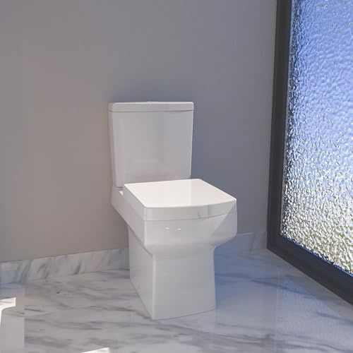 Modern Bathroom Square Close Coupled Toilet Dual Flush Cistern & Soft Close Seat WC Pan White