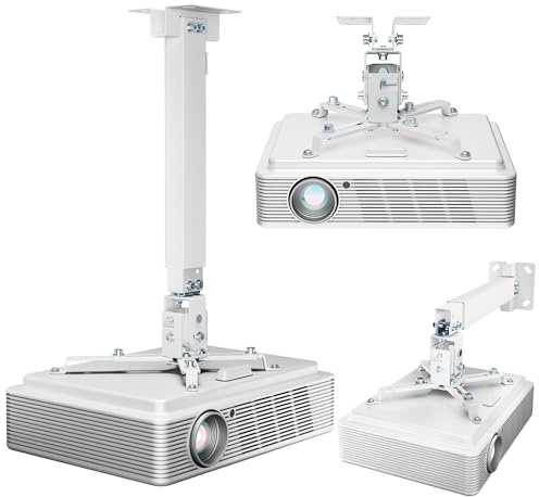 PEGZONE Projector Ceiling Mount with Extension Pole, Wall&Ceiling Adjustable Bracket 3-in-1, Universal Projector Holder for Home Theater & Office, 44lbs, Compatible with Epson/Optoma, White