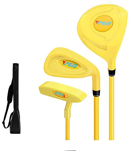 Set di mazze da golf per bambini, con legno, ferro, putter e borsa per destrimani, ragazzi, ragazze, golf, altalena, allenamento, sport (età 4-5 anni, giallo (con borsa)
