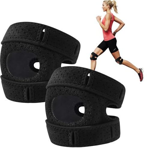 Rodillera Ajustable para Menisco y Ligamentos, Estabilizador de Rótula para Rodillera, Soporte para Tendón Rotuliano, Ideal para Artritis, Rehabilitación y Prevención de Lesiones, 1 Paire (Negro)