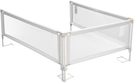 VEVOR Barandilla de Cama Infantil de 3 Lados, Tubo de Hierro Reforzado, Tela Oxford, Altura Ajustable de 68 a 89 cm, para Camas Tamaño King, Grosor de Colchón de 5 a 27 cm, 2000 x 620 mm, Gris