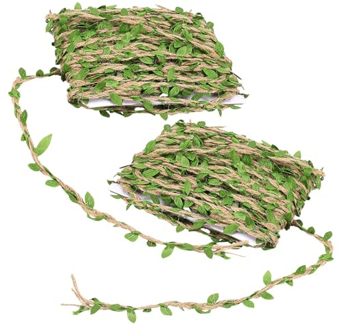 FUNSUEI 2 Roll 40m Decorative Green Leaves Jute Twine - 20m Each/Roll Natural Jute String Leaf Decor Rope for Wedding Party Favors Home Garden Decoration