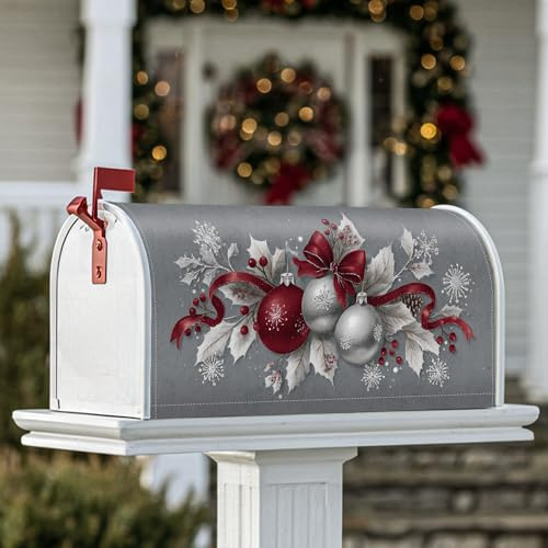 Ornamenti magnetici per cassette postali, nastro natalizio con agrifoglio rosso, decorazioni per cassette postali per esterni e giardino, 45,7 x 53,3 cm