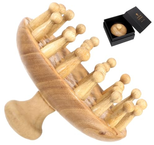 VILLFUL Holzkamm für Kopfmassage mit Breiten Zinken Ergonomisches Design Statikfrei Massagegerät für Kopf und Rücken Geschenk für Entspannung und Wohlbefinden