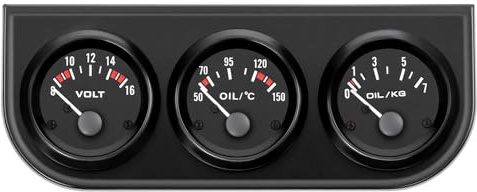 3 in 1 Auto Zusatzinstrument 52 mm, Voltmeter Öltemperaturanzeige Öldruckanzeige 8-16 V, Schwarzes Kfz Messgerät Set mit Beleuchtung, Sensor und Zubehör für Pkw Innenraum Armaturenbrett