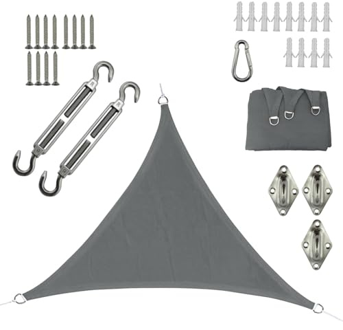 Sonnensegel Dreieckig, Sonnenschutz Wetterschutz Segel Baldachin UV Schutz, Wasserabweisend & Windabweisend Stabil Schattenspender Für Außenbereich, Terrasse, Balkon, Garten, 1.6x1.6x2.3m, Dunkelgrau