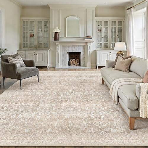 PureCozy Vintage Beige Vardagsrum Matta 200x300cm Stor Sovrumsmatta Tvättbar Halkfri Mattor Kort Lugg Carpet Matsal Kontor Barnrum Rug Inomhusbruk Golvmatta