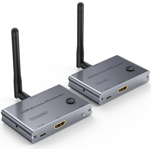 Wireless HDMI Transmitter and Receiver 4K@30Hz HDMI Wireless Extender Kit 328Ft/100M 4K Video & Audio Sender and Receiver for Casting Video & Audio to Large Screen TV/Projector from Laptop/PC/Camera