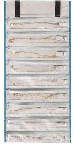DONGKER Travel Jewellery Organizer Roll, Foldable 18/9-Compartment Jewellery Case with Zippered Pockets for Necklaces, Earrings, Rings, Bracelets Brooches
