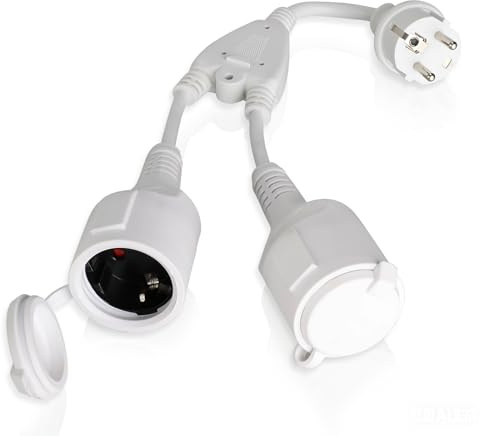 Romon Steckdosenadapter 2fach, 16A/250V Schuko Außensteckdose IP44, Verlängerungskabel Kurz mit Kindersicherung für Garten, Terrasse & Innenbereich