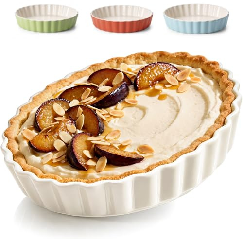 Praknu Tarteform aus Keramik 28 cm - Hoher Rand für Kuchen & Pie - Mit Antihaftbeschichtung - Kratz- und Schnittfeste Quicheform - Einfach zu Reinigen - Tarte Tatin Form