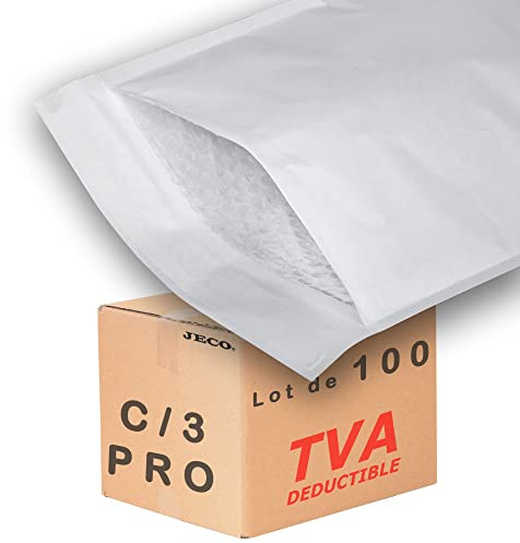 Jeco - Lot de 100 enveloppes à bulles d'air kraft blanches taille C/3 int. 150 x 220 mm pochettes matelassées d'expédition PRO