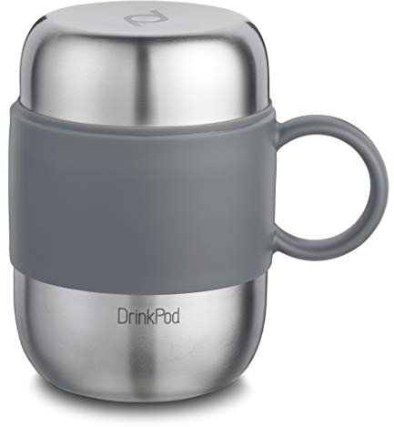 DrinkPod Stainless Steel Vacuum Insulated Leak-Proof Drinkpod Capsule Flask 6 Hours Hot 24 Hours Cold, Satin, 0.28 Litre