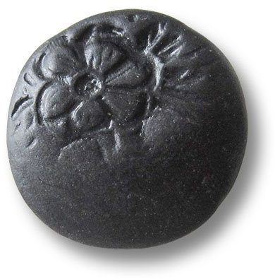 Knopfparadies - 5er Set leicht gewölbte dunkel alteisenfarbene, Fast Schwarze Metall Ösen Knöpfe mit Blumen Motiv/Alteisen, Fast schwarz/Metallknöpfe/Ø ca. 19mm