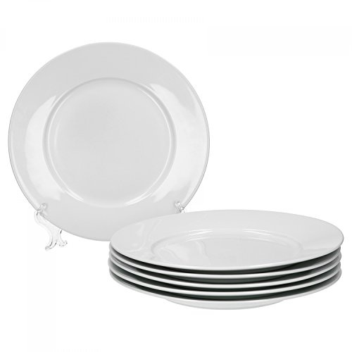 Van Well Trend Essteller 6er Set, 24 cm, weiße Porzellanteller, rund, spülmaschinen- und mikrowellengeeignet