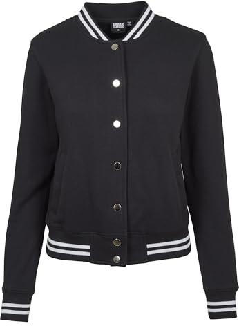 Urban Classics Damen Collegejacke Sweatjacke Ladies College Sweat Jacket TB1990, Gr. Large (Herstellergröße: L), Schwarz (Blk/Blk 00017)