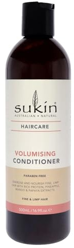 Sukin Volumising Conditioner 500ml - for fine & limp hair, gives the hair volume - with Rice Protein, Pineapple, Mango, Papaya & Vitamin E; cruelty free & vegan friendly.