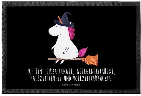 Mr. & Mrs. Panda Bodenvorleger Einhorn Hexe 40 x 60 cm - Geschenk, Gummimatte, Ehefrau, Einhörner, Unicorn, fußmatte, Fußabtreter, Teufel, Frau, Schmutzfangmatte, Freundin, teppichmatte, Schmutzmatte