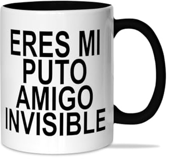 LINFORMAL - Taza de Cerámica 350ml - Ideal para el Desayuno y Tomar Café - Tazas Originales para Regalar - Humor Sarcástico - Apta para Microondas y Lavavajillas - Eres mi Put@ Amigo Invisible