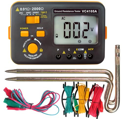 VC4105A Durable Dust and Moisture Proof Digital Earth Resistance Meter Multimeter LDC Display AC Voltage Meter Ground Resistance Tester