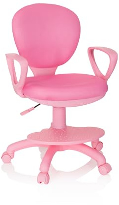 hjh OFFICE 670977 Silla de Escritorio para niños Kid Colour Tela Rosa, Silla giratoria con apoyabrazos y reposapies