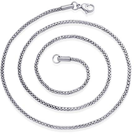 555Jewelry 2mm Mesh Necklace, Mesh Chain, Stainless Steel Necklace for Women, Stainless Steel Necklace for Men, Bismark Round Tube Mesh Box Necklace, Silver, 22 Inch