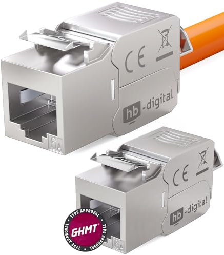 HB-Digital 2x CAT 6A Keystone Modulo RJ-45 Jack Connettore 500 MHz 10Gbit/s Cavo Internet LSA per Patch Panel Ethernet LAN