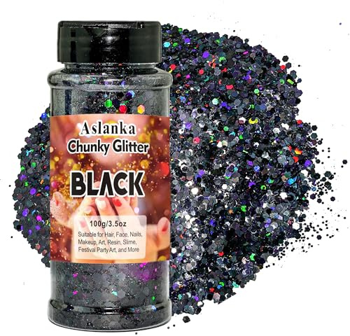 Holographische Glitzer, Schwarz Glitzer Für Gesicht Körper Glitzers, Nagelglitzer für Nagelkunst, Make Up, Gesicht Körper, Haar,Basteln DIY