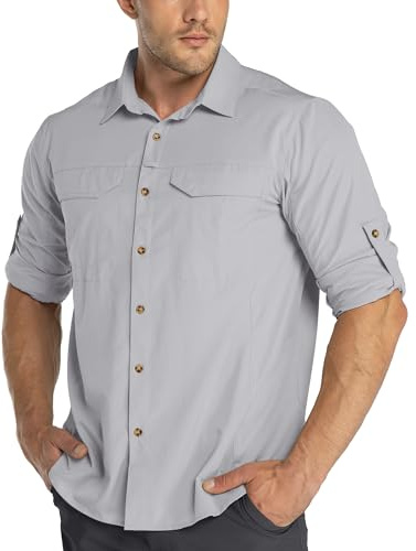33,000ft Camisas de senderismo de manga larga para hombre, ligeras, de secado rápido, protección solar UV UPF 50, camisa de pesca, safari al aire libre, viajes