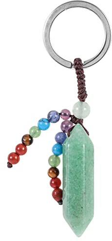 Nupuyai Kristall Schlüsselanhänger Edelstein Anhänger Chakra Steine Perlen | Sechseck Kristall Anhänger, Chakra Schlüsselanhänger Heilstein, Glücksbringer Amulett, Taschenanhänger