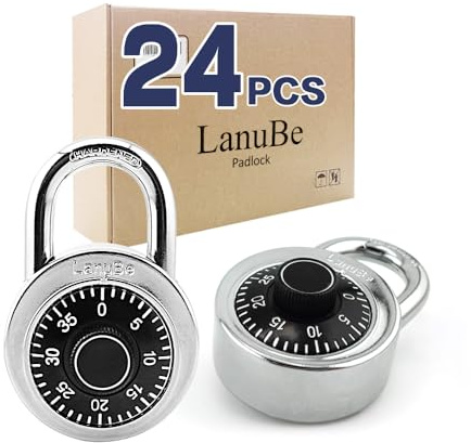 LanuBe Lock Standard Dial Combination Lock, 2 in. Wide, with Different Combinations, Black Turnplate, Pack of 24; Lock for School, Employee, Gym & Sports Locker, Case, Toolbox, and so on