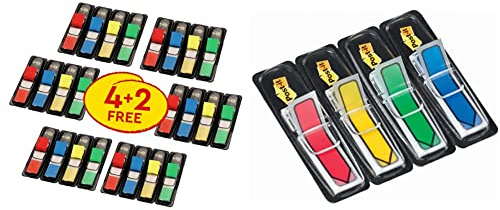Post-it 683-4+2 Index Mini Promotion (11,9 x 43,2 mm, 24 x 35 Haftstreifen) rot, blau, gelb, grün & 684ARR3 Index Pfeile, 4 x 24 Haftstreifen im Spender, 11,9 x 43,2 mm, rot, gelb, grün, blau